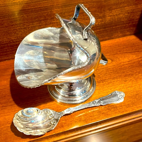 Other - Antique sugar shuttle and Rogers Bros silver plate spoon 6 1/2 inches long.